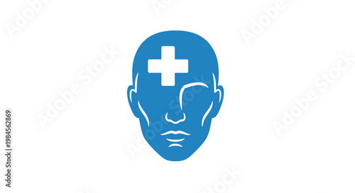 Medical Cross Symbol Embedded Within a Human Head Silhouette Graphic on White Background
