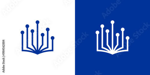 Dual meaning logo combining book and technology elements, symbolizing digital learning, knowledge innovation, smart education, and the fusion of traditional knowledge with modern tech solutions.