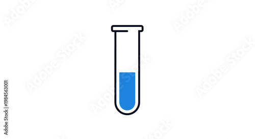 Minimalist representation of a laboratory test tube containing blue liquid isolated on white