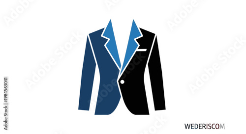 A stylized business suit illustration in black and blue color scheme on white background