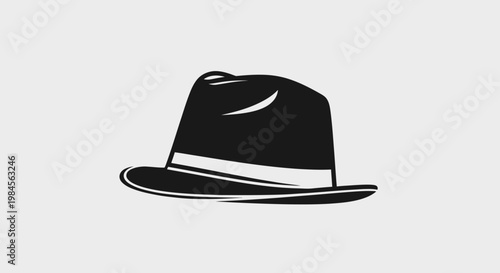 Minimalist Illustration of a Fedora Hat in Black and White against a Gray Background
