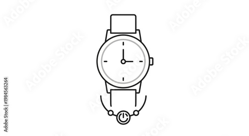 Minimalist wristwatch icon with connected power button on white background design