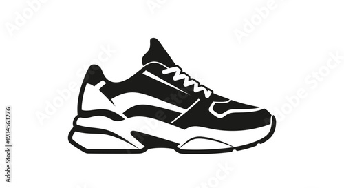 Silhouette illustration of a stylish black and white sneaker, isolated on a white background