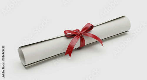 A rolled parchment tied with a scarlet ribbon, conveying achievement and formal elegance