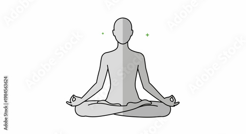 Minimalist Illustration of a Person Meditating in the Lotus Position with Shimmering Elements