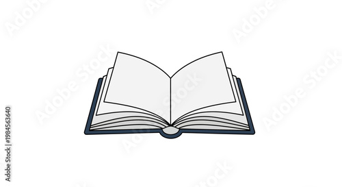 Minimalist illustration of an open book with blank pages on a white background