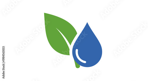 Eco-friendly symbol: water droplet and leaf illustrate environmental consciousness