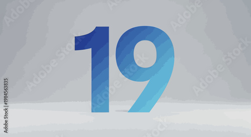 Digital representation of the number nineteen with a gradient blue color and a soft background