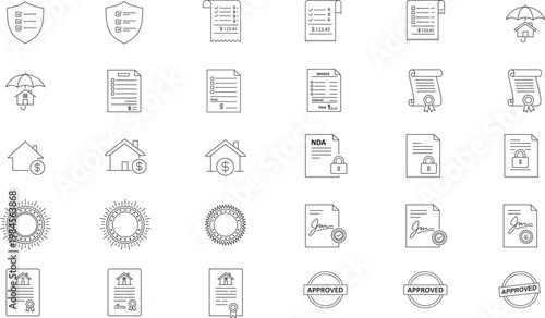 Schilderij op canvas 30 Minimalist Black Line Vector Icon Set Bundle, Hand-Traced Outlines for Business, Legal, Finance, and Real Estate