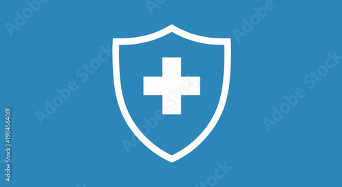 Medical shield illustration: a white cross inside a shield on a blue background