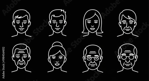 Diverse Group of People Faces Representing Different Ages and Genders.