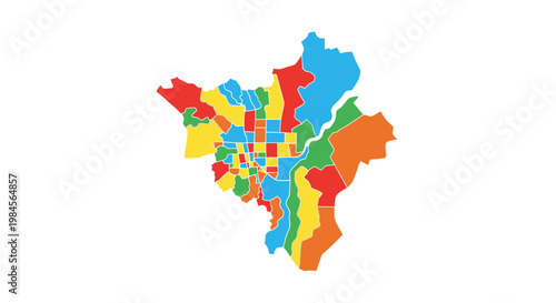 Colorful City Map Vector Illustration with Abstract Administrative Districts and Urban Zoning Layout for Geographic Infographics and Planning