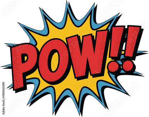 Bold red POW!! text erupts from a dramatic yellow starburst in classic retro comic style