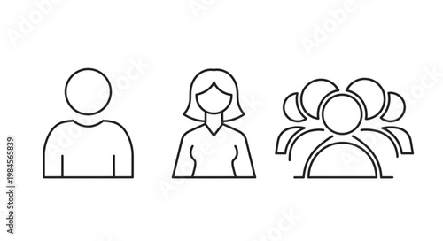 Simple Line Icons Representing People And Groups.
