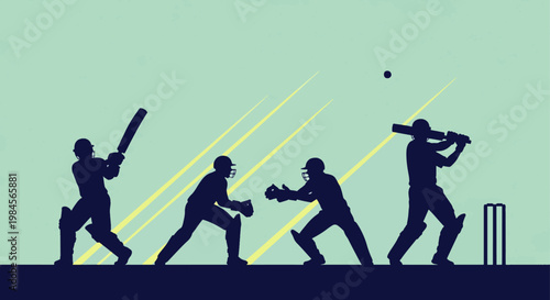 Cricket Players Silhouette Vector Illustration