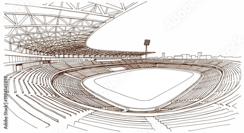 Vintage hand drawn sketch of a crowded sports stadium arena