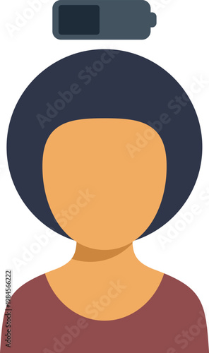 Woman avatar with a low battery symbol representing fatigue and energy depletion