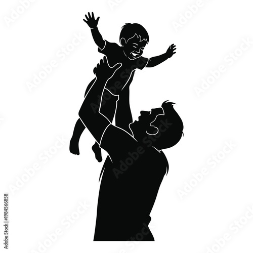 superhero dad lifting child joyfully vector illustration