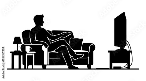 Man sitting on sofa watching TV.