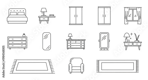 Collection of hand-drawn furniture and home decor items.