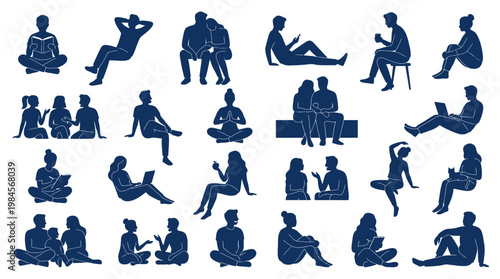 People sitting and relaxing in various positions.