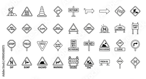 Collection of road traffic signs.