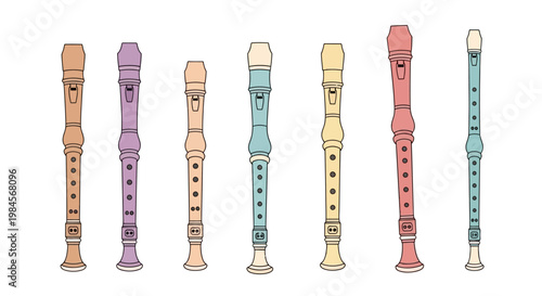 Colorful Recorder Musical Instruments in Row.
