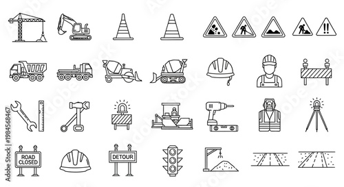 Construction industry safety equipment icons.