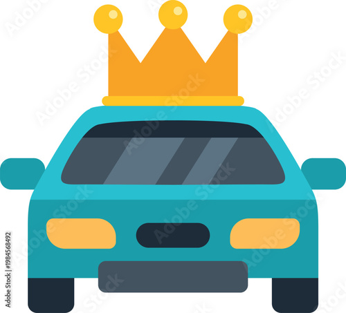 Car with a gold crown on its roof representing premium, vip, and royal transportation