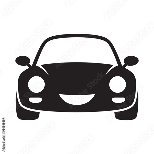A simple black silhouette of a classic sports car front view shown