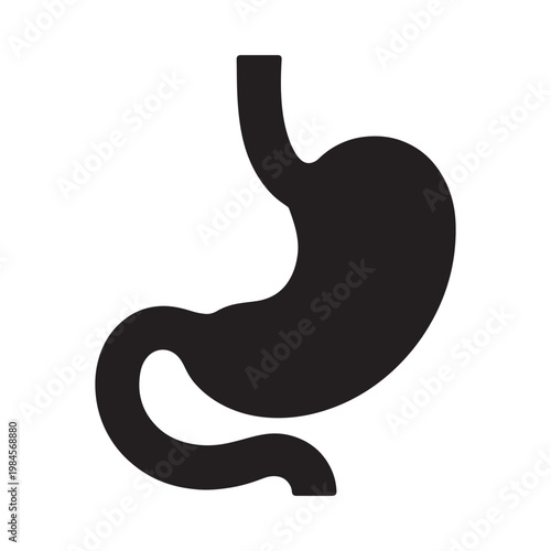 Simple black silhouette of a human stomach isolated on a white background