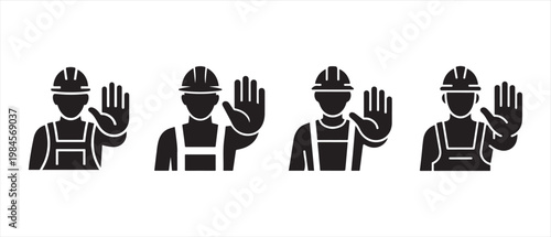 Fotografie Construction Worker Stop Sign Silhouettes