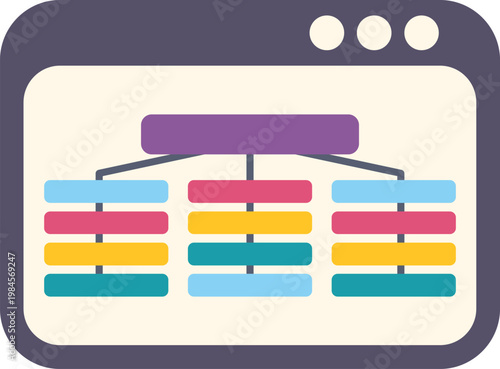 Website sitemap illustration in a browser window showing planning concepts