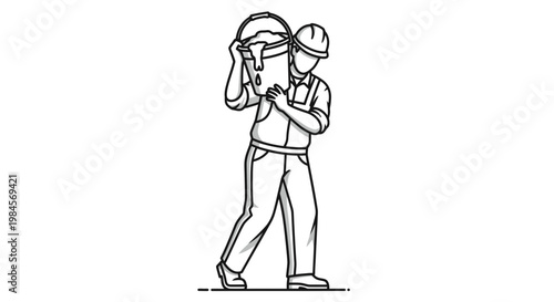 Worker carrying a heavy load on his shoulder, construction worker illustration