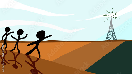 Artificial intelligence battles, flat vector illustration