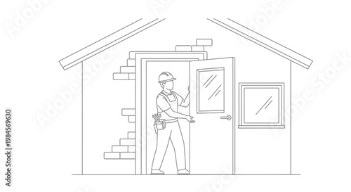 Construction Worker Opening a Door in a Building Under Construction