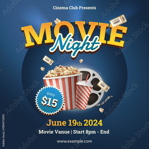 Movie Night Event Poster Template With Popcorn