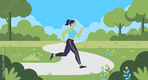 Woman jogging on a park pathway.