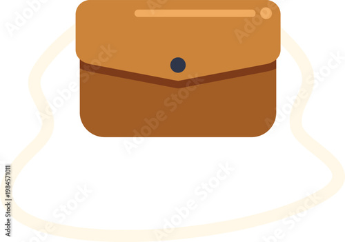 Brown leather crossbody bag with a strap, minimalist vector illustration