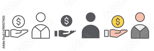 Salary line icon, finance and payment, hand with coin sign, vector graphics, a linear pattern on a white background.