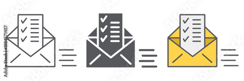 Sent document line icon, email and mail, envelope with list sign, vector graphics, a linear pattern on a white background.