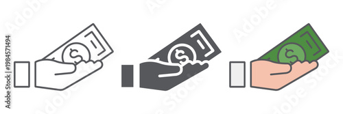 Bribe line icon, arm and money, dollar in hand sign, vector graphics, a linear pattern on a white background.