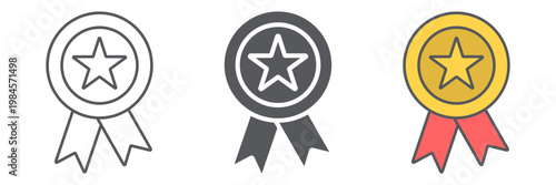 Reward line icon, badge and medal, award sign, vector graphics, a linear pattern on a white background.