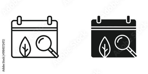 Comparative calendar icons highlighting research or observation themes in contrasting styles