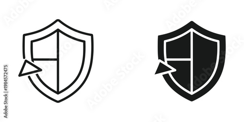 Comparison of shield designs with and without a filled center section and arrow symbol