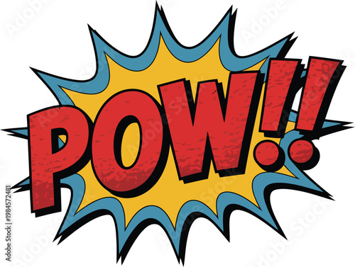 Energetic red POW!! lettering with bold blue and yellow details creates a classic comic visual