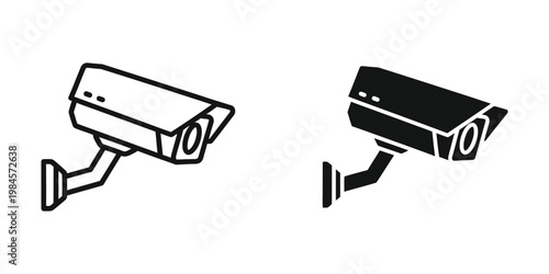 Comparison of two different surveillance camera designs in black and white illustration