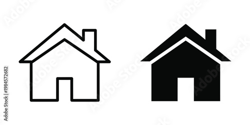 Comparison of a simple outline house with a filled silhouette house icon design