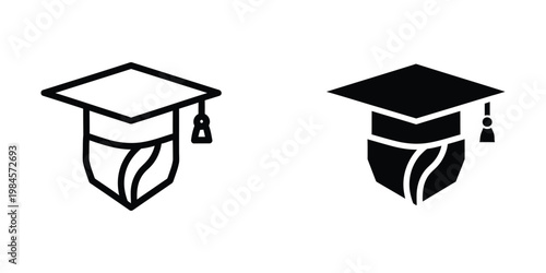 Two contrasting graduation cap icons in black and white styles