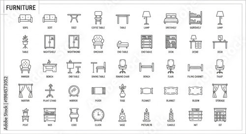 Collection of Furniture Icons and Symbols for Design.